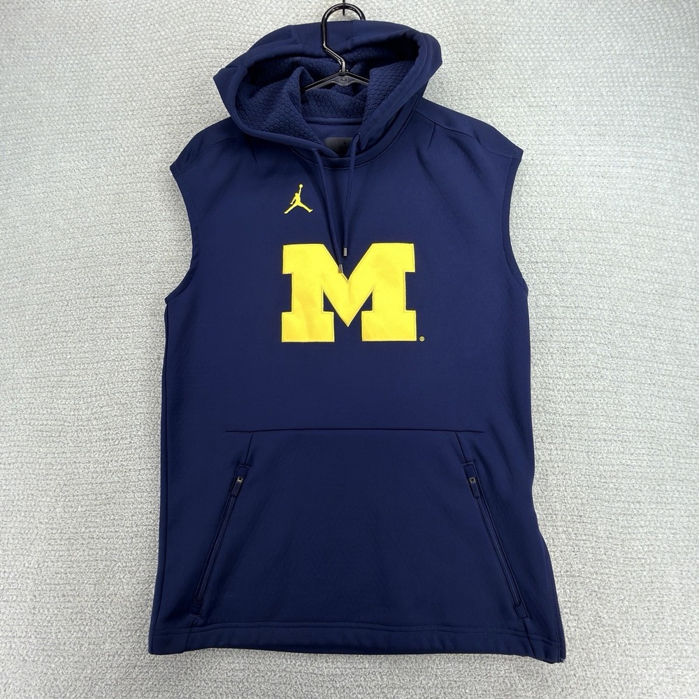 Jordan Michigan Wolverines Sleeveless Hoodie Mens S Navy Block M Jumpman NCAA